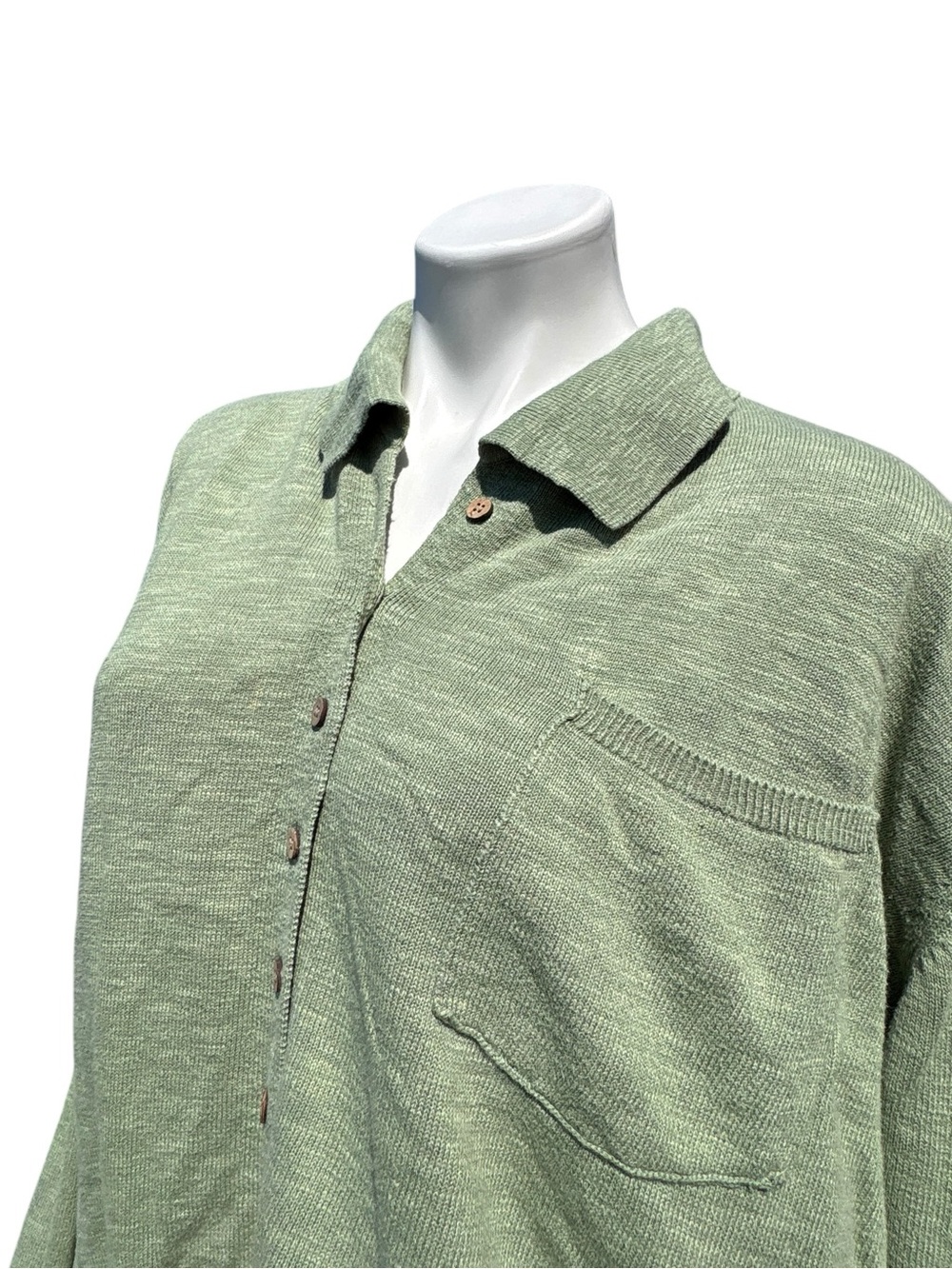 Free People Beach Oversized Green Button Up Linen Blend Sweater Medium - Picture 8 of 13
